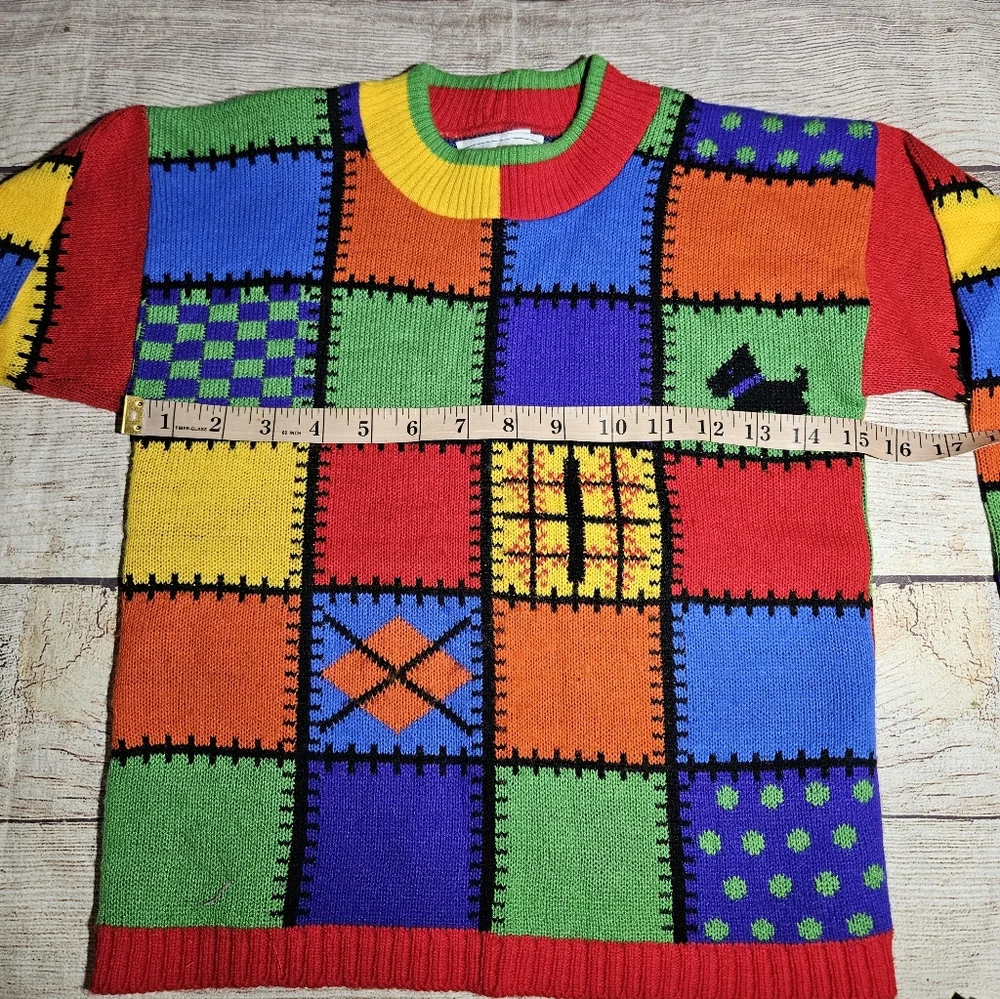 Vintage 80s 90s knit waves mini waves block multi color stitch crewneck sweater